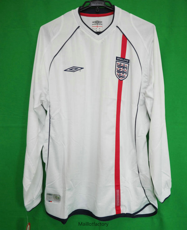 Pas cher Retro Maillot du Angleterre Coupe du Monde 2002 Manche Longue Domicile