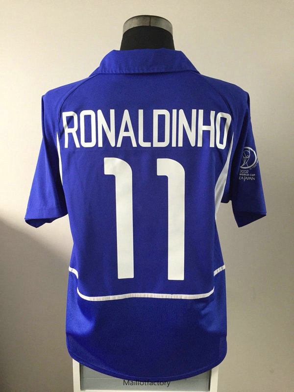 Pas cher Retro Maillot du Bresil Coupe du Monde 2002 Exterieur Bleu (11 RONALDINHO)