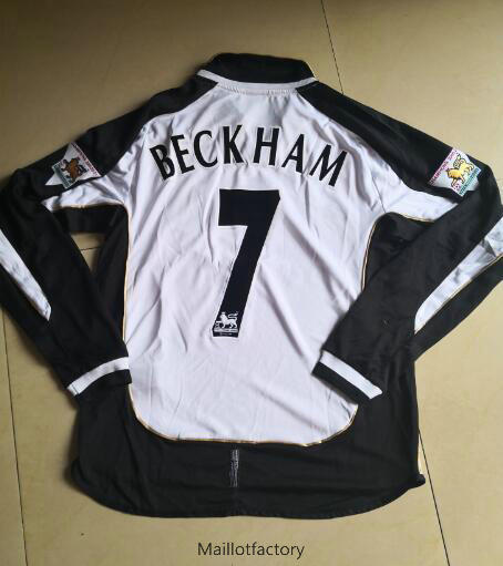 Soldes Retro Maillot du Manchester United 2001-02 Manche Longue Blanc (7#Beckham) Exterieurs