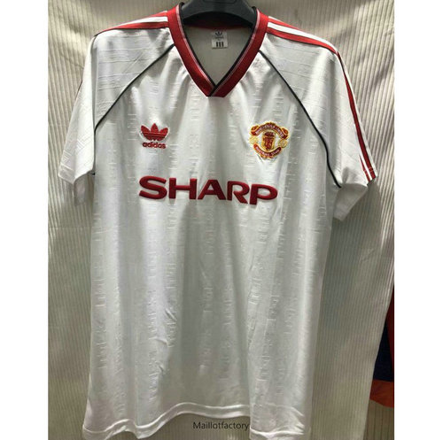 Pas cher Retro Maillot du Manchester United 1988 Exterieur Blanc