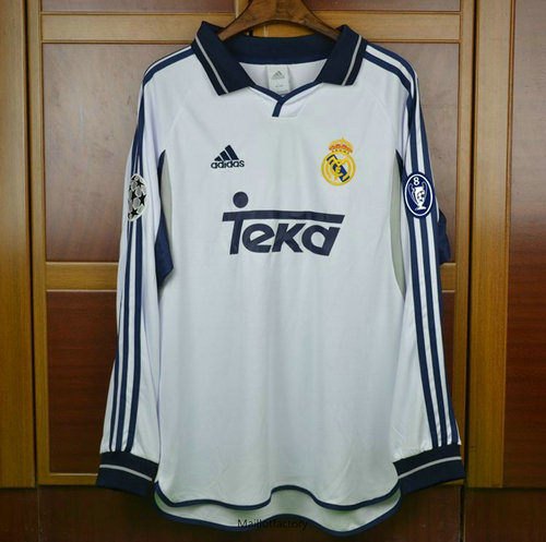 Vente Retro Maillot du Real Madrid Champions League 2000-01 Manche Longue Domicile