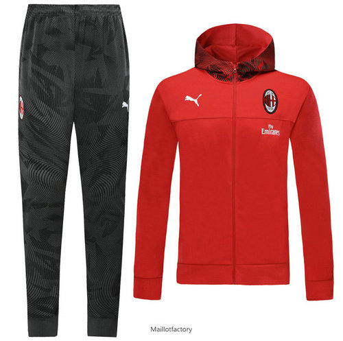 Prix Survetement AC Milan 2019/20 Rouge/Noir à Capuche