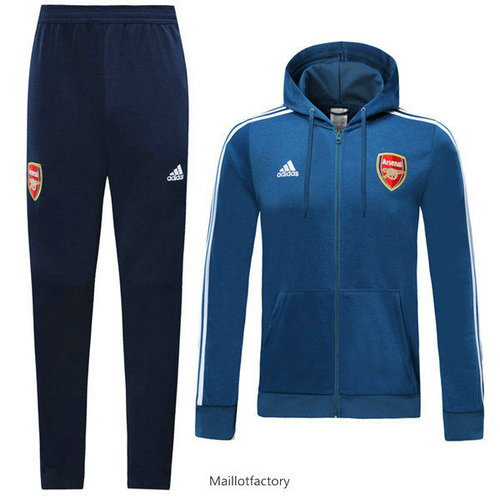 Soldes Survetement Arsenal 2019/20 Bleu/Blanc bande à Capuche