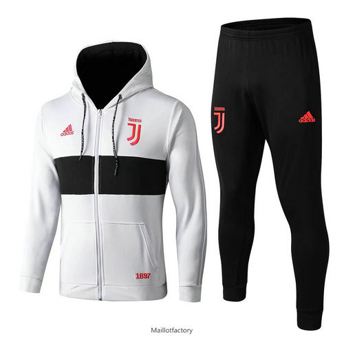 Flocage Veste Survetement Juventus 2019/20 Blanc/Noir a Capuche