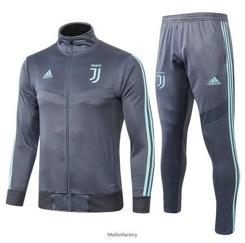 Soldes Veste Survetement Juventus 2019/20 Gris foncé/Vert bande