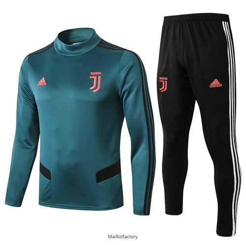 Pas cher Survetement Juventus 2019/20 Bleu/Noir Col Rond