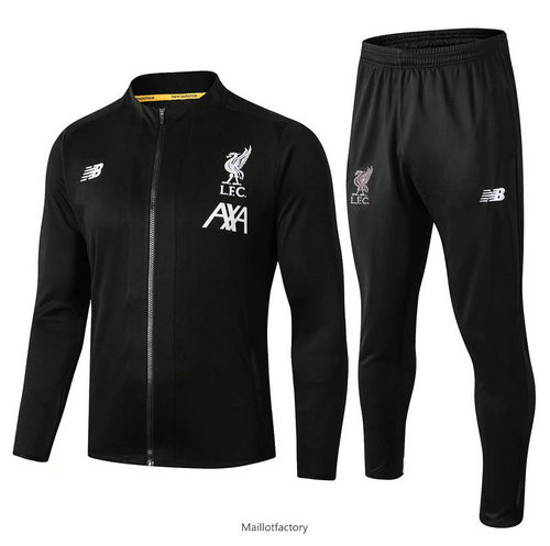 Pas cher Veste Survetement Liverpool L.F.C 2019/20 Noir/Blanc Col Rond