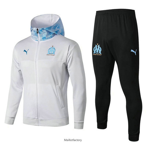 Vente Veste Survetement Marseille 2019/20 Blanc/Bleu à Capuche