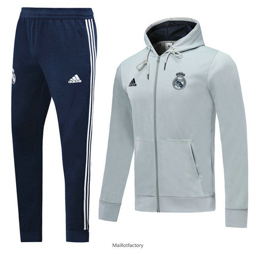 Pas cher Veste Survetement Real Madrid 2019/20 à Capuche Gris clair