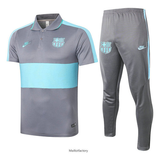 Pas cher Kit d'entrainement Maillot Barcelone POLO 2020/21 Gris/Vert