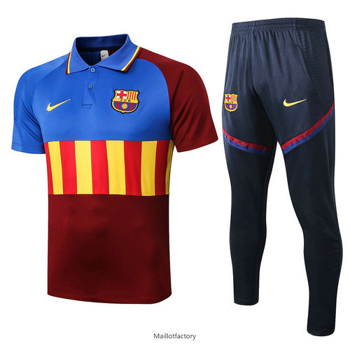 Pas cher Kit d'entrainement Maillot Barcelone POLO 2020/21 Bleu/Rouge/Jaune