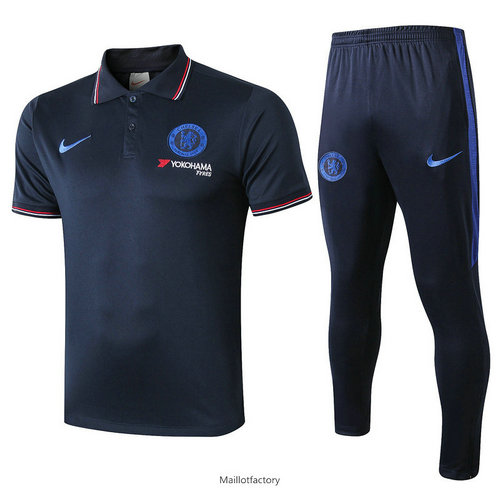 Pas cher Kit d'entrainement Maillot Chelsea POLO 2019/20 Bleu Marine