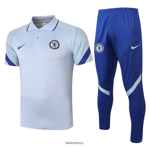 Pas cher Kit d'entrainement Maillot Chelsea POLO 2020/21 Gris clair