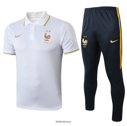 Nouveaux Kit d'entrainement Maillot France POLO Blanc/Bleu Marine