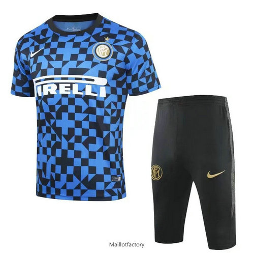 Soldes Kit d'entrainement Maillot Inter Milan 2019/20 Bleu/Noir Col Rond