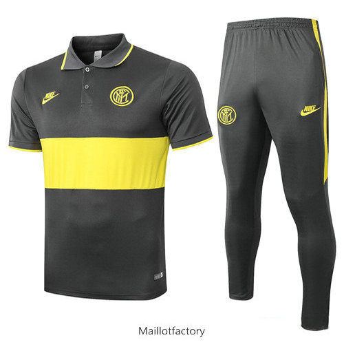 Pas cher Kit d'entrainement Maillot Inter Milan POLO 2019/20 Noir/Jaune