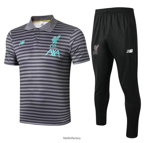 Pas cher Kit d'entrainement Maillot Liverpool POLO 2019/20 Gris bande Noir