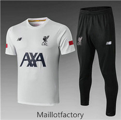 Prix Kit d'entrainement Maillot Liverpool 2019/20 Blanc/Noir Col Rond