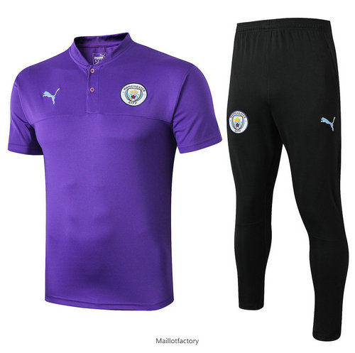 Flocage Kit d'entrainement Maillot Manchester City 2019/20 Violet/Noir Col V