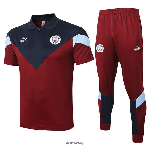 Vente Kit d'entrainement Maillot Manchester City POLO 2020/21 Jujube Rouge/Bleu Marine