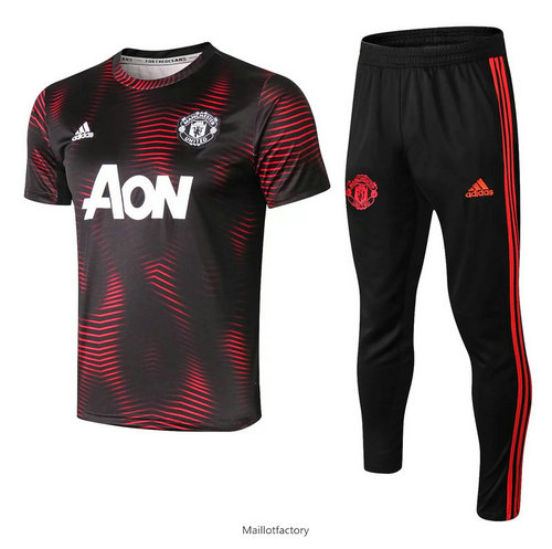 Pas cher Kit d'entrainement Maillot Manchester United 2019/20 Noir Col Rond