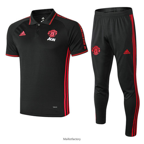 Achetés Kit d'entrainement Maillot Manchester United POLO 2019/20 Noir/Rouge bande