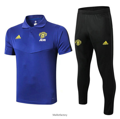 Vente Kit d'entrainement Maillot Manchester United POLO 2019/20 Bleu/Noir