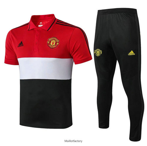 Soldes Kit d'entrainement Maillot Manchester United POLO 2019/20 Rouge/Noir