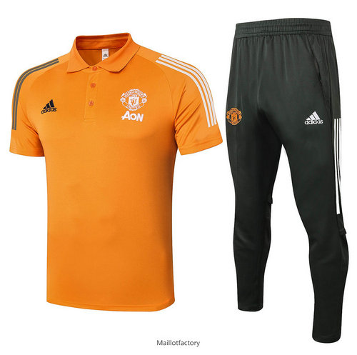 Pas cher Kit d'entrainement Maillot Manchester United POLO 2020/21 Orange