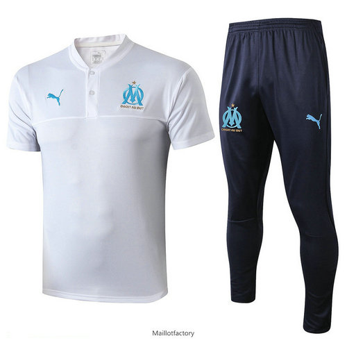 Achetez Kit d'entrainement Maillot Marseille 2019/20 Blanc/Bleu Marine Col V