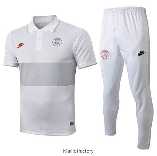 Vente Kit d'entrainement Maillot PSG POLO 2019/20 Blanc/Gris