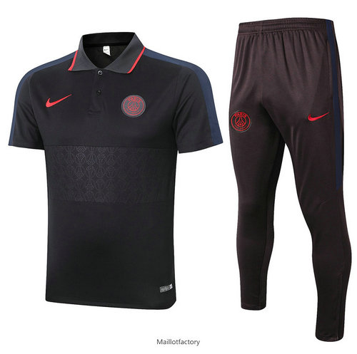 Pas cher Kit d'entrainement Maillot PSG POLO 2020/21 Noir/Gris