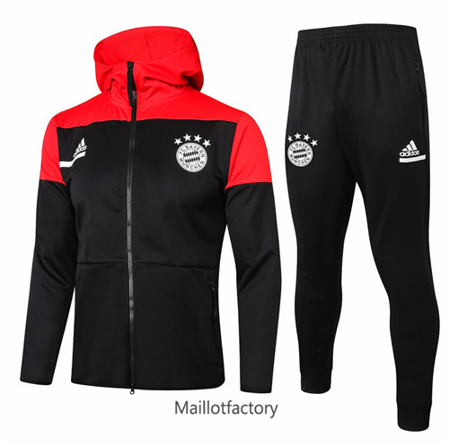 Achat Veste Survetement du foot Bayern Munich 2020/21 à Capuche Noir/Rouge