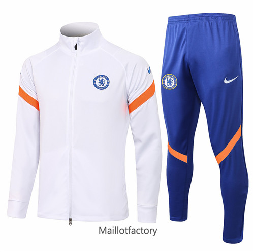 Achat Veste Survetement du foot Chelsea 2021/22 Blanc Col Haut