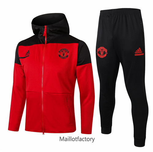 Achat Veste Survetement Enfant de foot Manchester United 2020/21 à Capuche Rouge