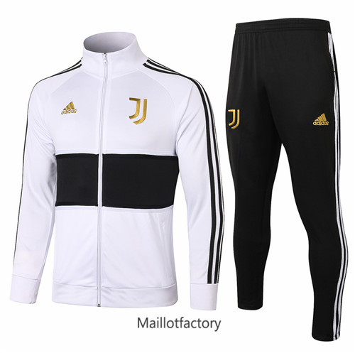 Achat Veste Survetement du foot Juventus 2020/21 Blanc/Noir （or logo）Col Haut