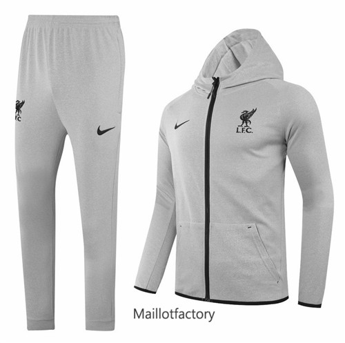 Achat Veste Survetement du foot Liverpool 2020/21 à Capuche Gris