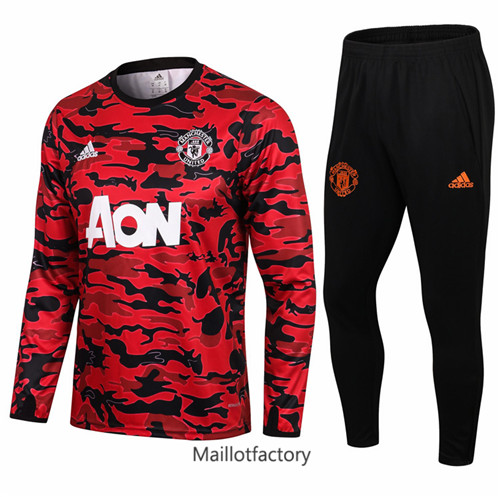 Achat Survetement du foot Manchester United 2021/22 Rouge/Noir Col Rond