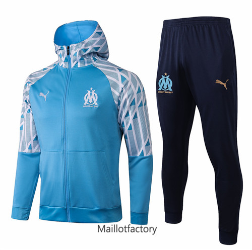 Achat Veste Survetement du foot Marseille 2021/22 a Capuche Bleu Clair