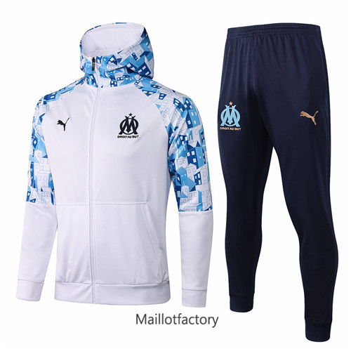 Achat Veste Survetement du foot Marseille 2021/22 a Capuche Blanc