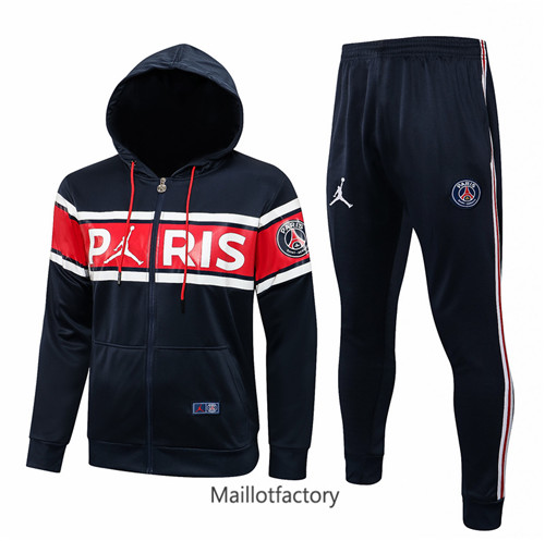 Achat Veste Survetement du foot Jordan PSG 2021/22 à Capuche Bleu Marine/ Rouge