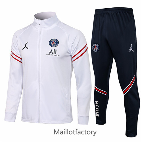 Achat Veste Survetement du foot PSG Jordan 2021/22 Blanc Col Haut