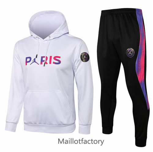 Achat Survetement du foot PSG Jordan 2021/22 a Capuche Blanc