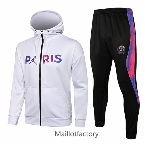 Achat Veste Survetement du foot PSG Jordan 2021/22 a Capuche Blanc