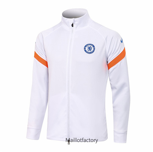 Achat Veste foot Chelsea 2021/22 Survetement Blanc Col Haut