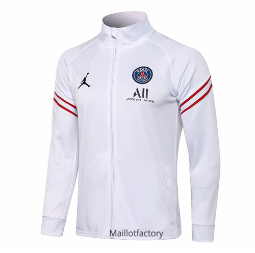 Achat Veste foot PSG Jordan 2021/22 Blanc Col Haut