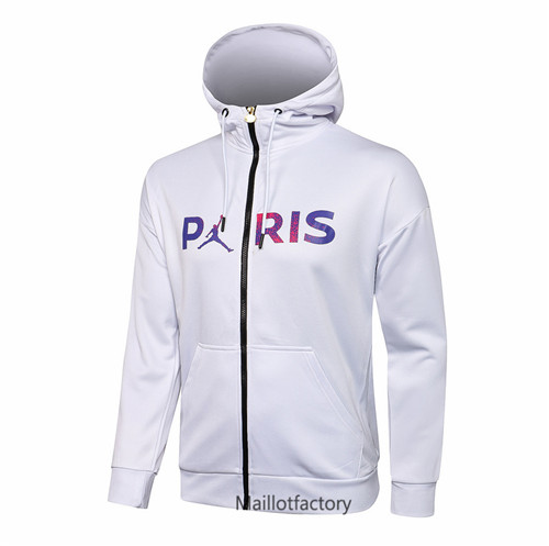 Achat Veste foot PSG Jordan 2021/22 a Capuche Blanc