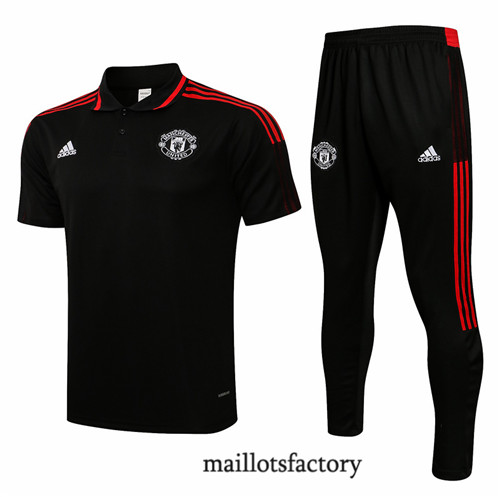 Achat Kit d'entrainement Maillot du Manchester United Polo 2021/22 Noir/Rouge