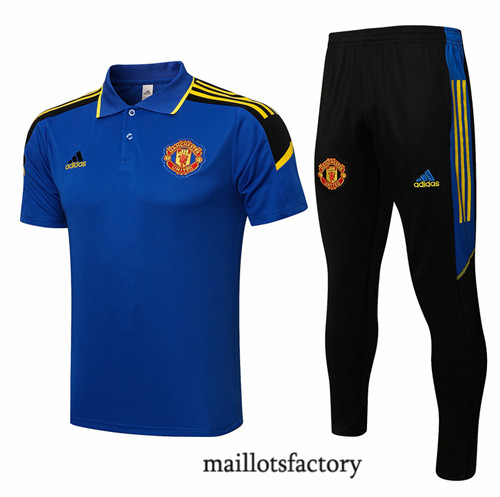 Achat Kit d'entrainement Maillot du Manchester United Polo 2021/22 champions league Bleu/Jaune