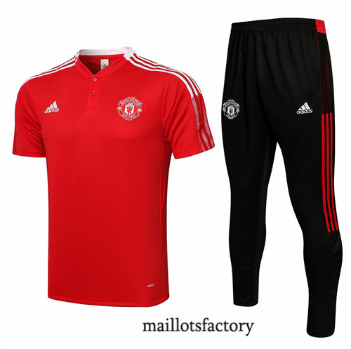 Achat Kit d'entrainement Maillot du Manchester United Polo 2021/22 Rouge/Blanc